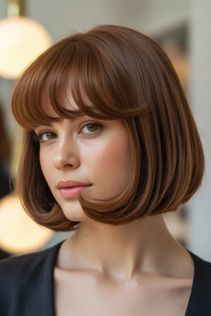 Jaw Length Bob With Side Swept Bangs