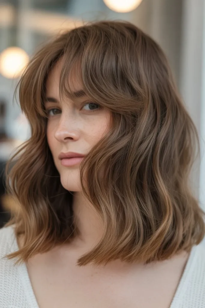 Long Textured Lob With Curtain Bangs