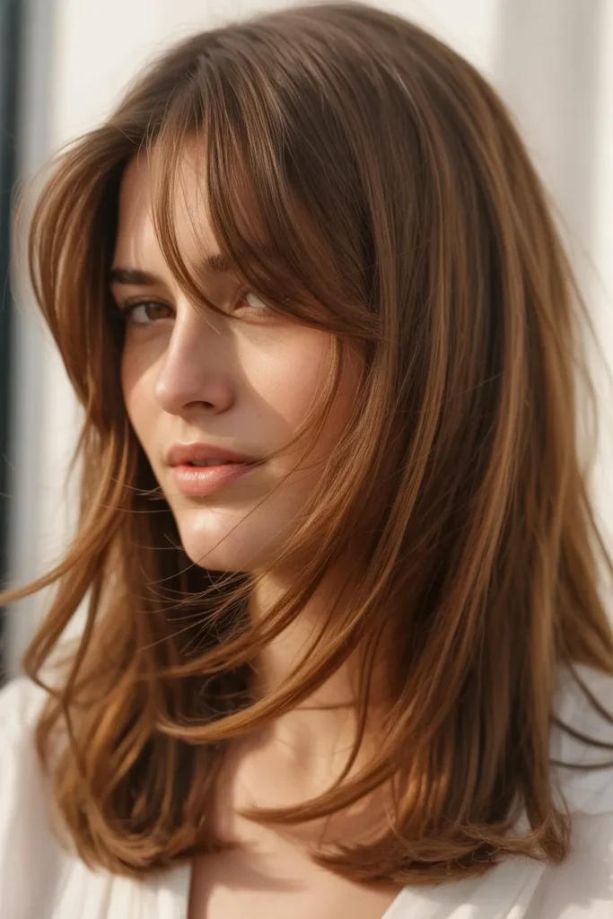 Medium Layers With Curtain Bangs