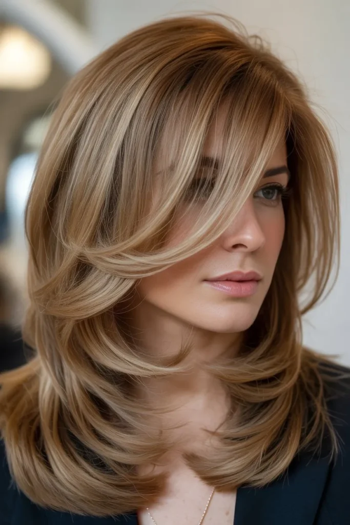 Medium Layers With Swoopy Side Bangs