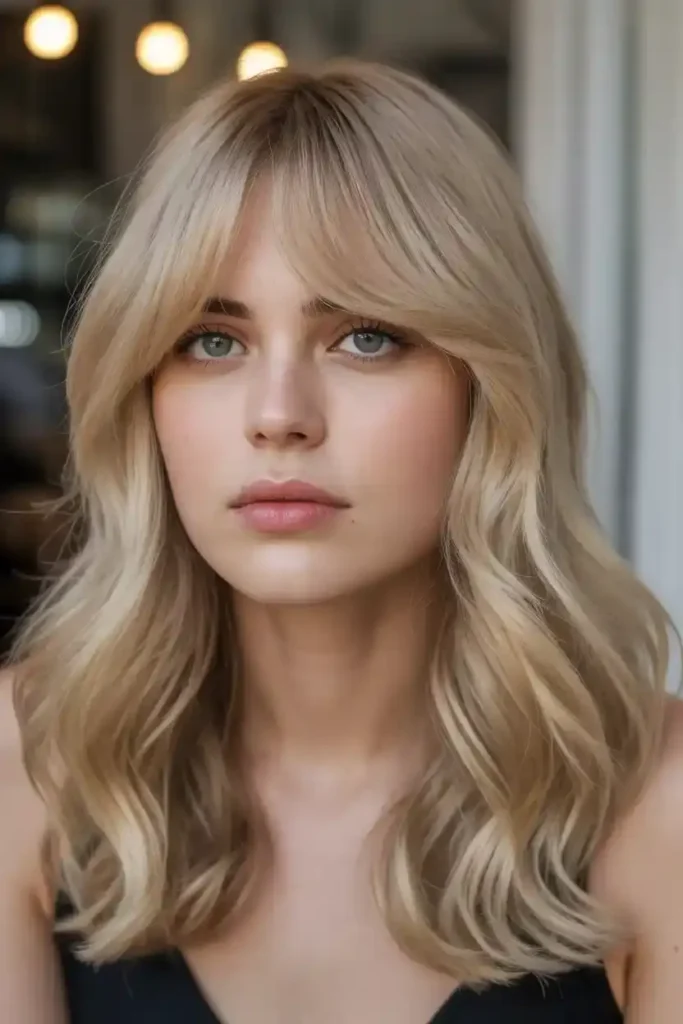 Creamy Blonde with Curtain Bangs