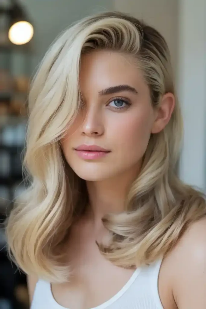 Creamy Blonde with Side Part