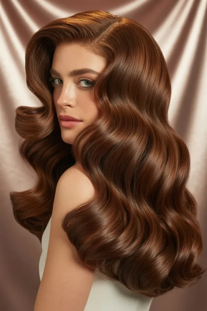 Layered Hollywood Waves With Glossy Finish