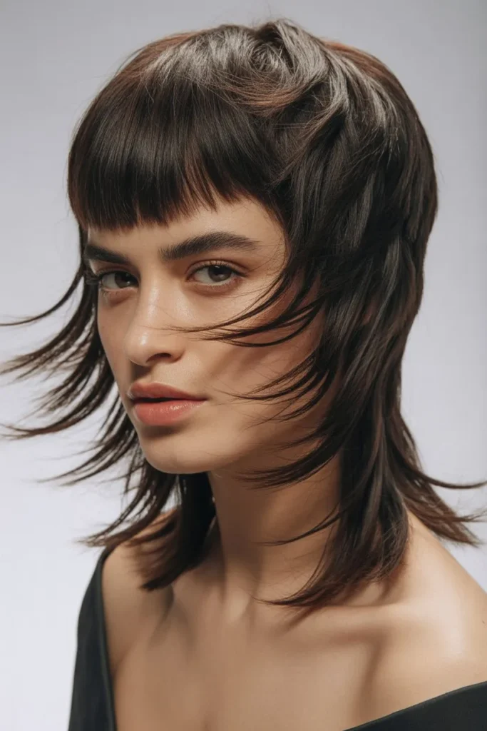 Layered Wolf Cut with Micro Bangs