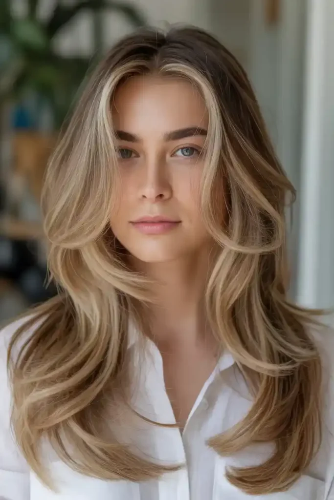 Long Blonde Hair with Feathered Layers