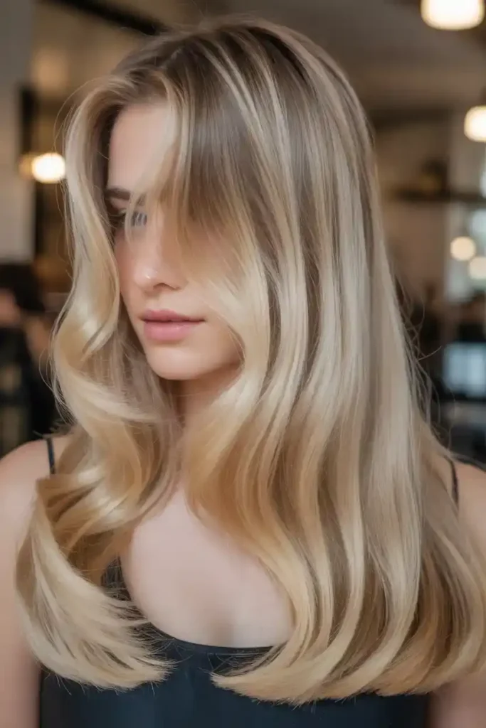 Long Blonde Hair with Glossy Finish