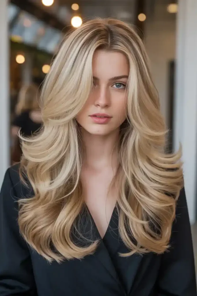 Long Blonde Hair with Layered Waves