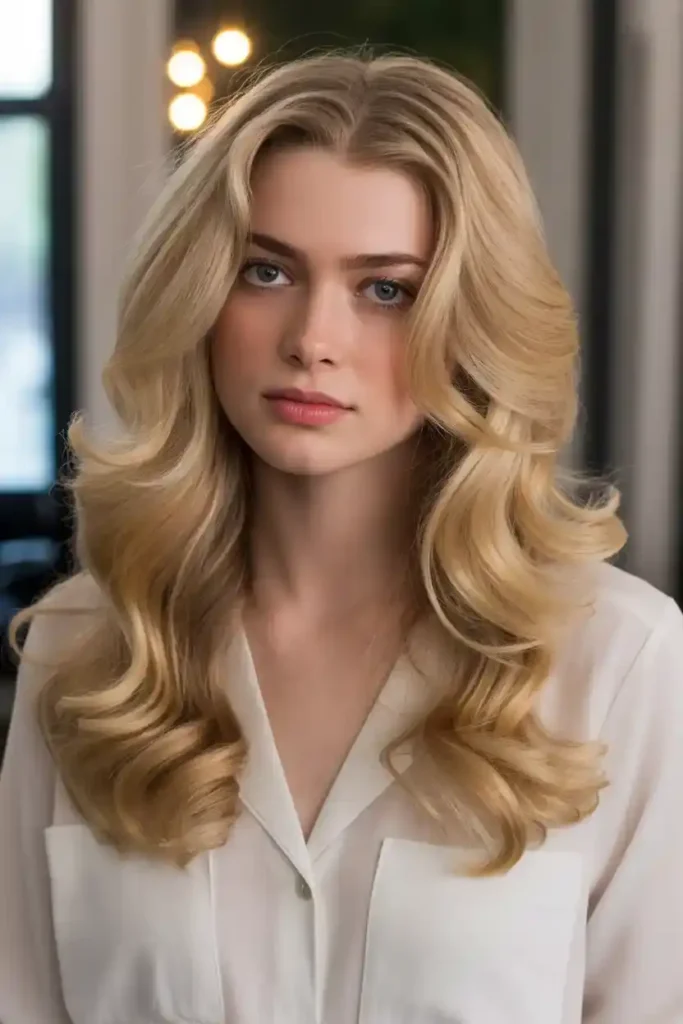 Long Blonde Hair with Loose Curls