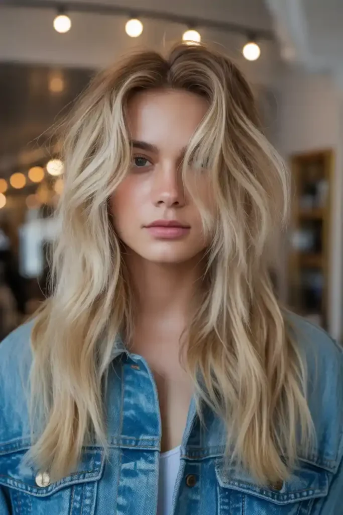 Long Blonde Hair with Tousled Look