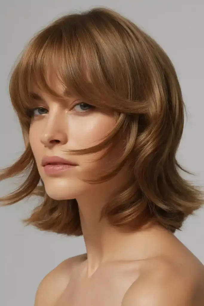 Medium Length Shag with Curtain Bangs