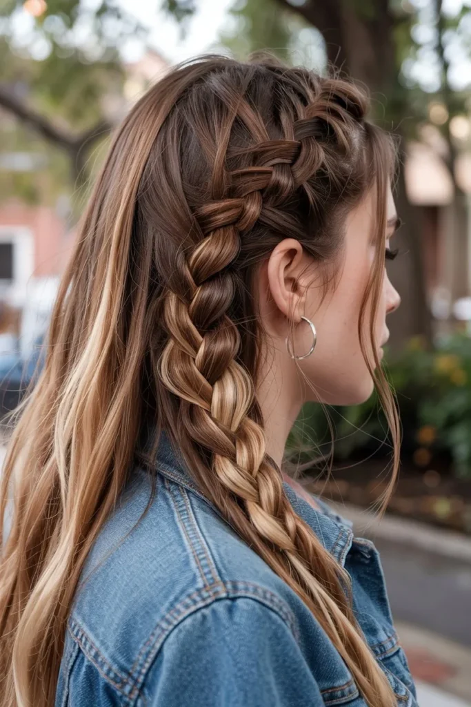 Accent Braid on Long Hair