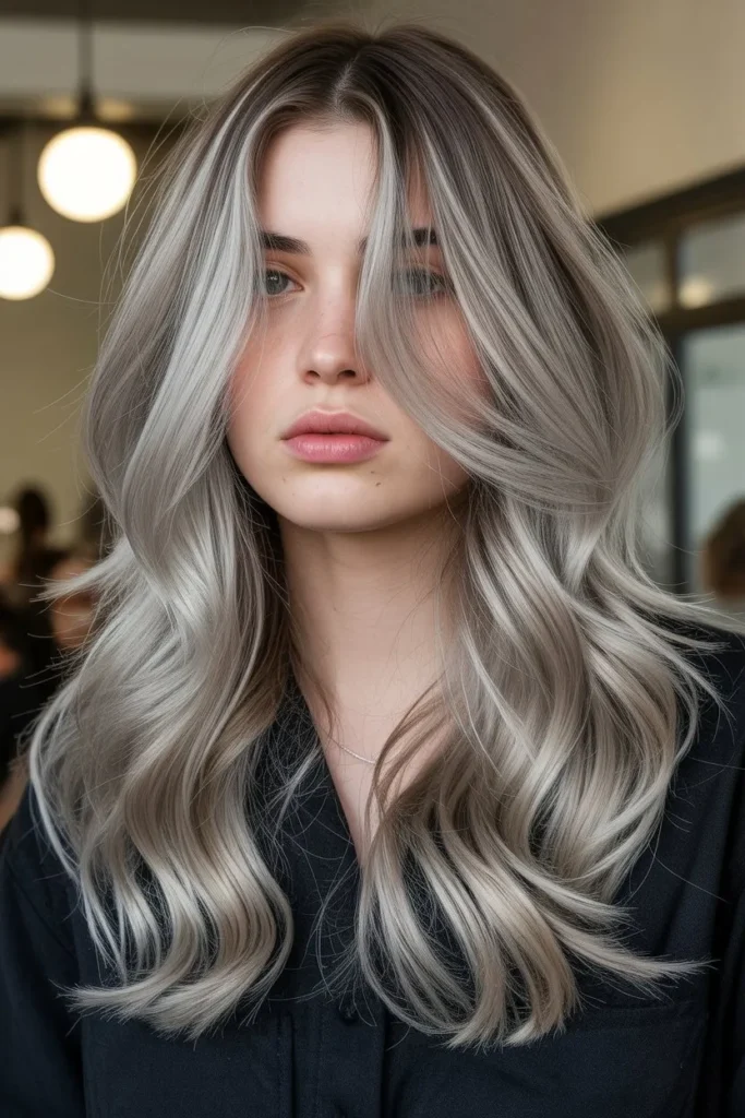Ashy Silver Highlights for Fine Hair