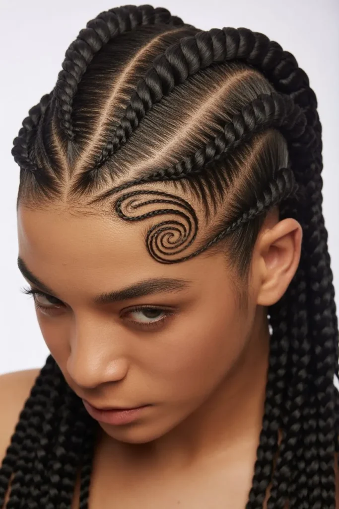 Bold Jumbo Swirl Cornrows Style