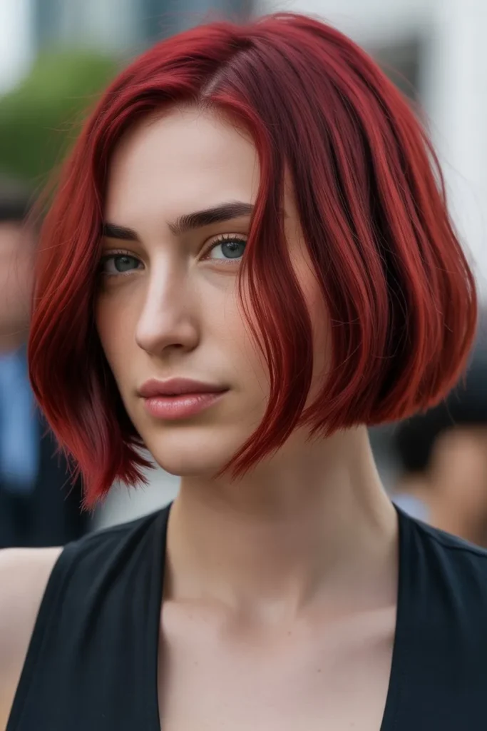  Cherry Red Hair on Short Bob Cuts