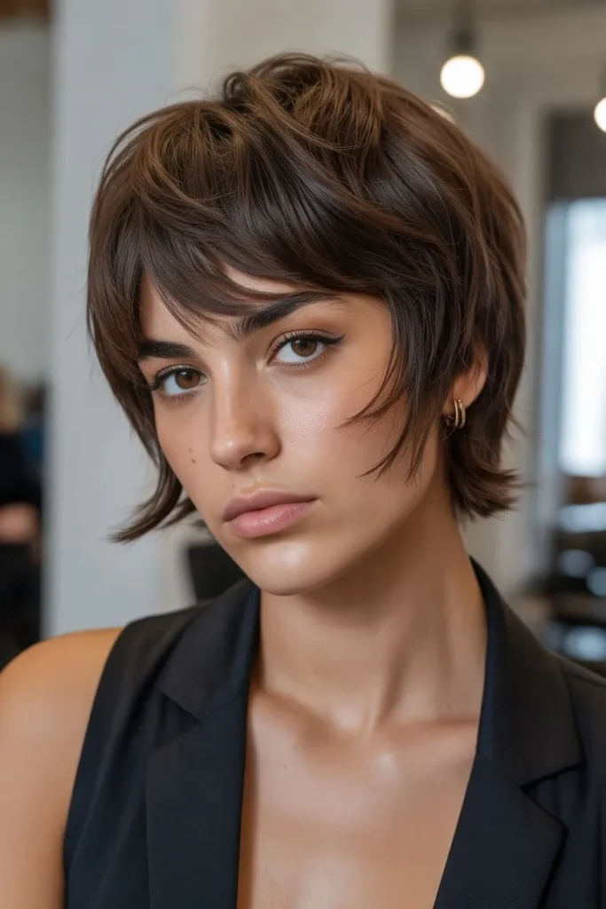 Choppy Short Wolf Cut With Curtain Bangs