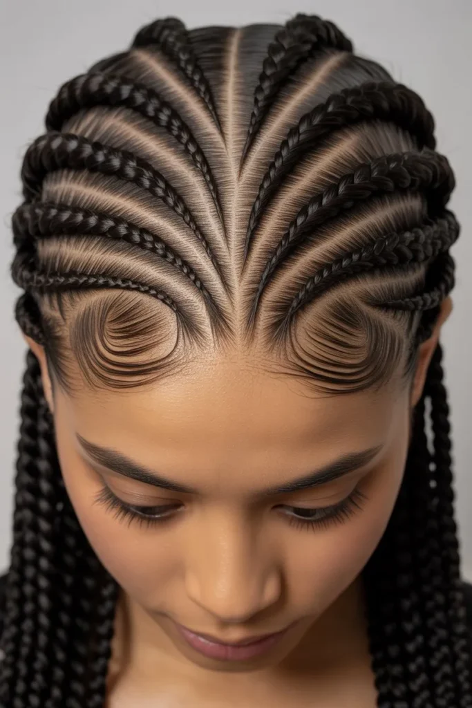 Classic Center Part Swirl Cornrows