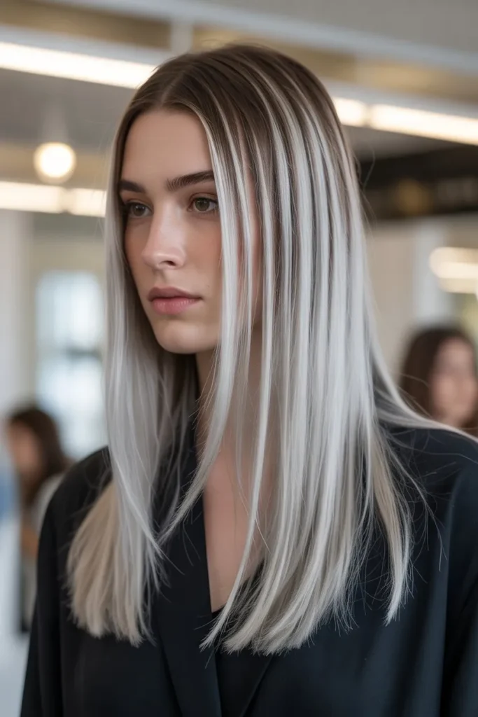 Classic Silver Highlights on Straight Hair