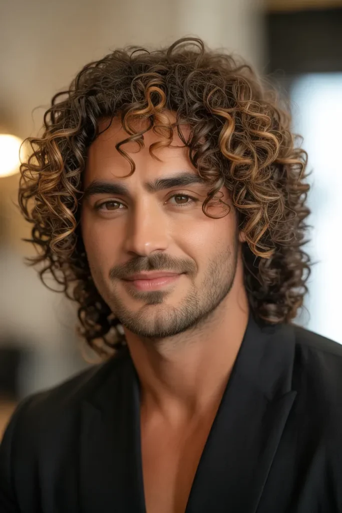 Curly Hair with Highlights for Dimension