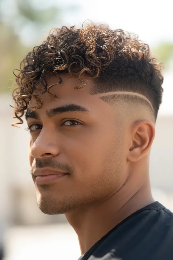 Curly Hair with Mid Fade and Volume