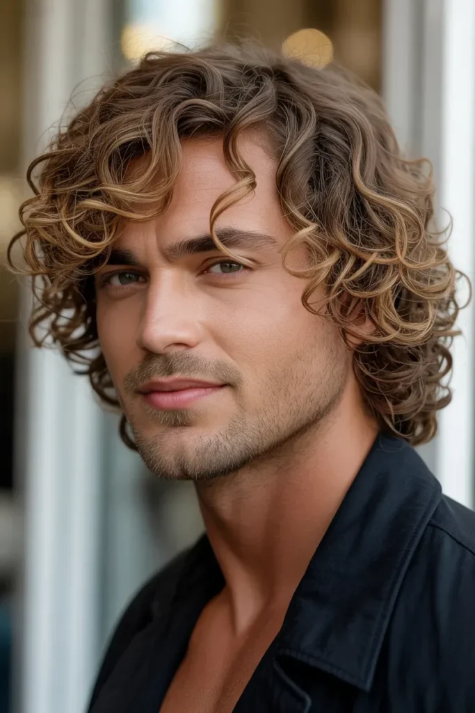 Curly Hair with Side Swept Layers