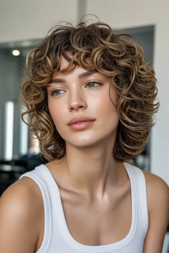 Curly Shaggy Wolf Cut With Bangs