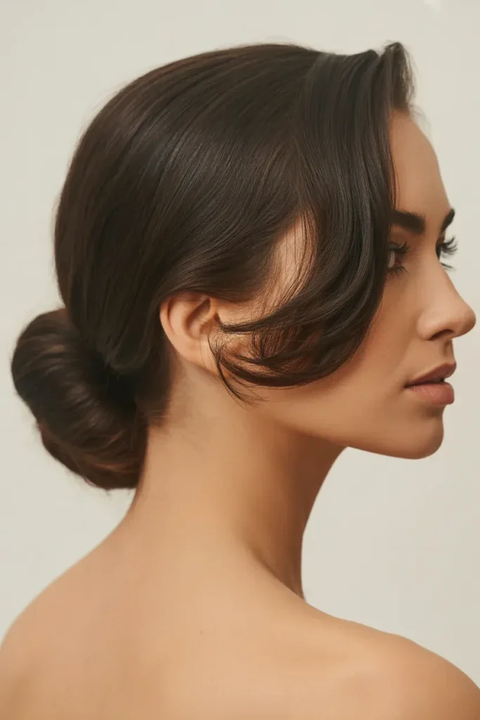 Deep Side Parted Low Bun