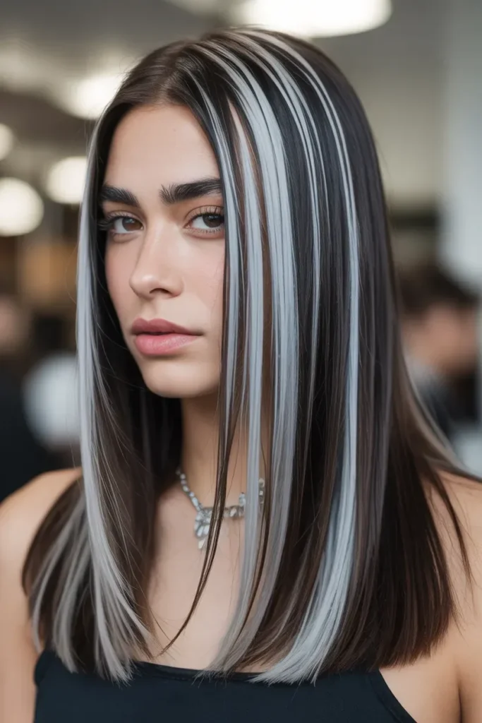 Dramatic Skunk Hair on Straight Locks