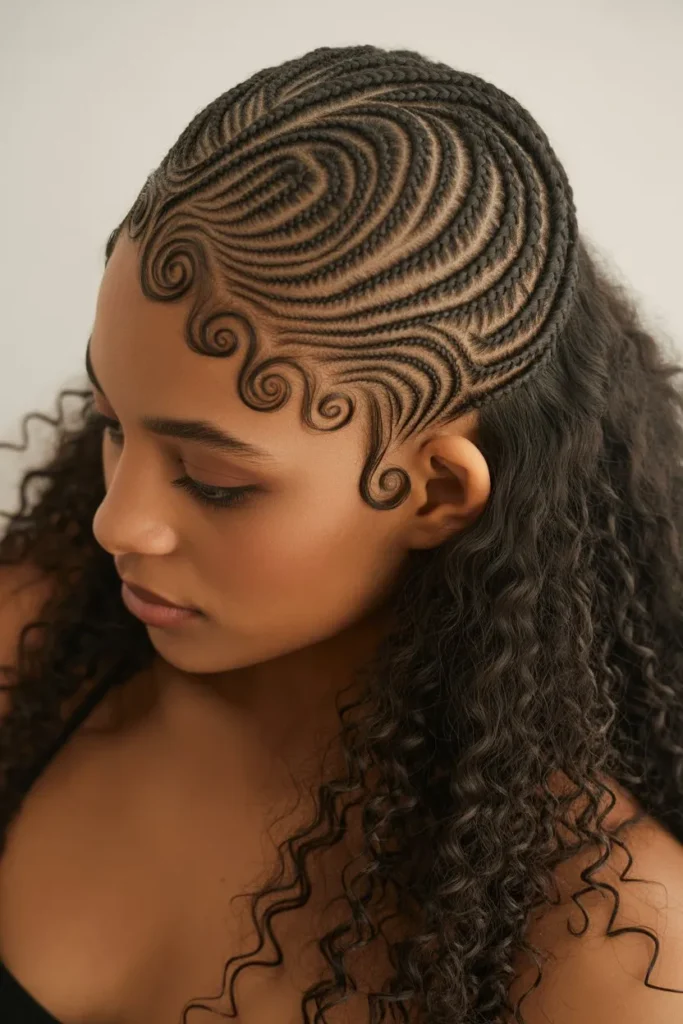 Half Up Swirl Cornrows Hairstyle