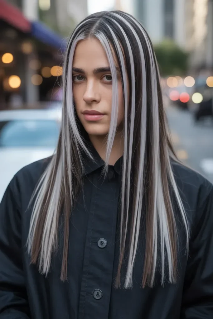 High Contrast Skunk Stripes on Long Hair