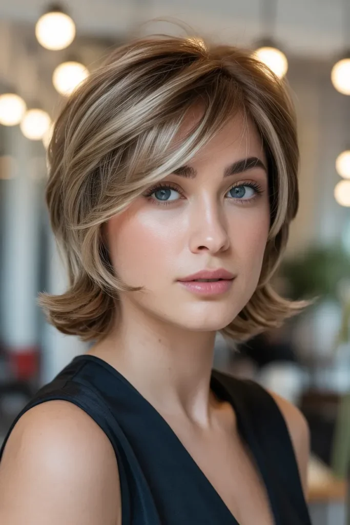 Layered Kitty Cut with Side Swept Bangs