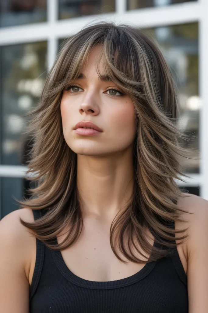 Long Shaggy Wolf Cut With Bangs