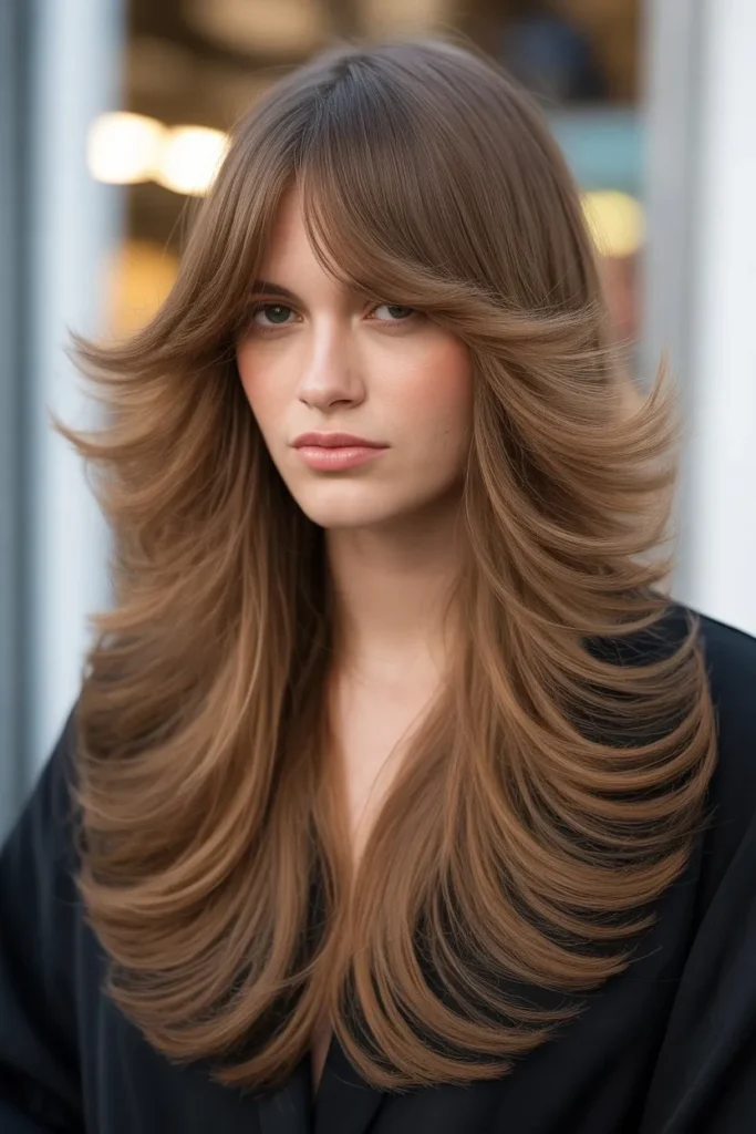 Long Wolf Cut With Curtain Bangs