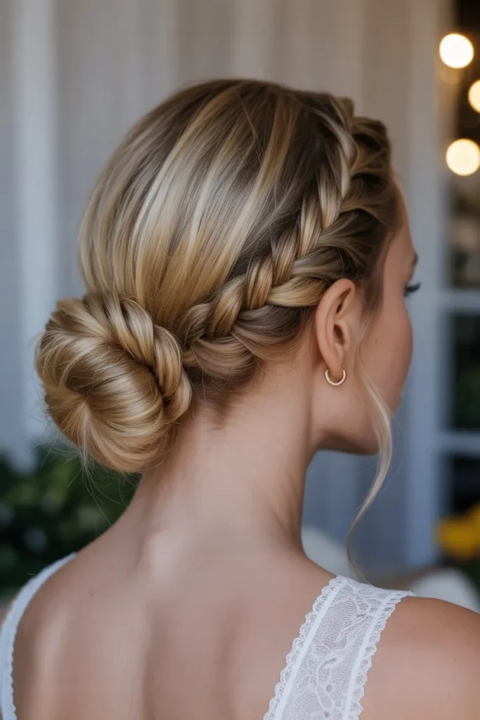 Low Braided Bun for a Sophisticated Birthday Look