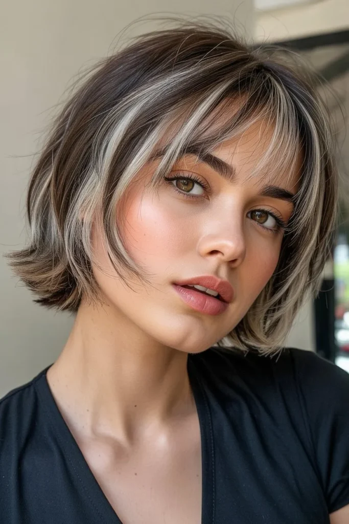 Short Wolf Cut With Curtain Bangs and Highlights