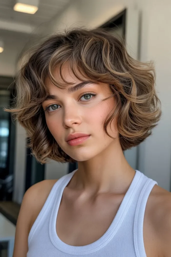 Short Wolf Cut With Curtain Bangs and Natural Waves