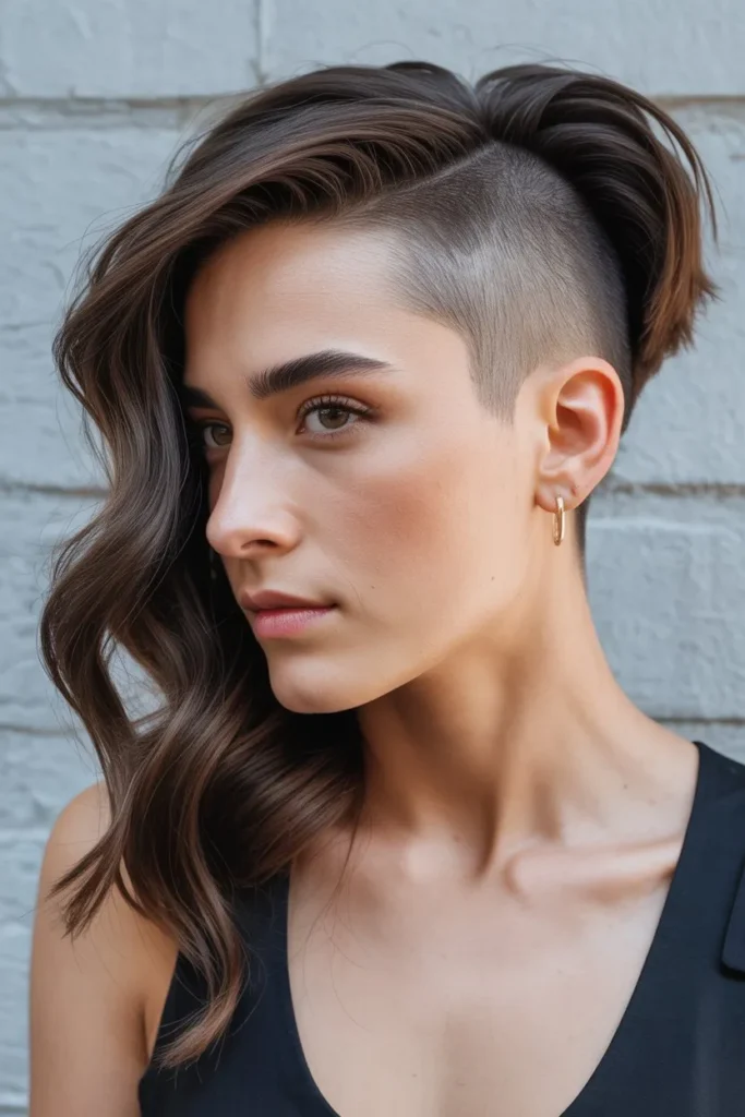 Side Shaved Hairstyle With Bold Contrast Lengths
