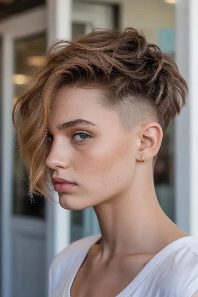 Side Shaved Hairstyle With Messy Texture