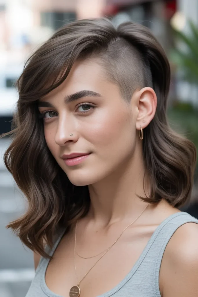 Side Shaved Hairstyle With Soft Side Bangs