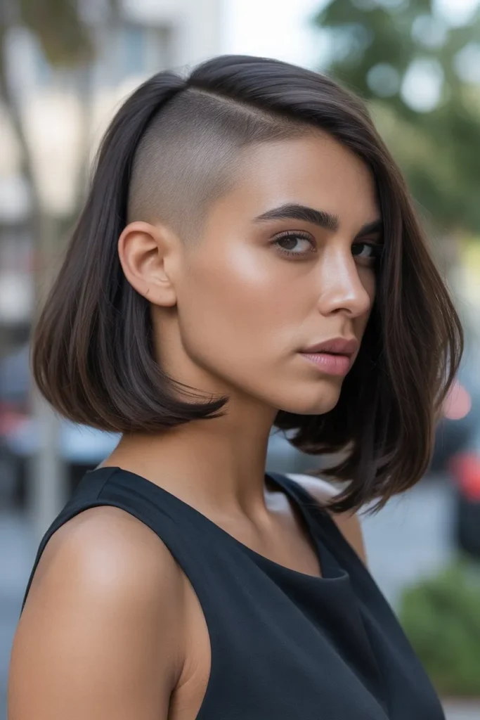 Side Shaved Lob With Deep Side Part
