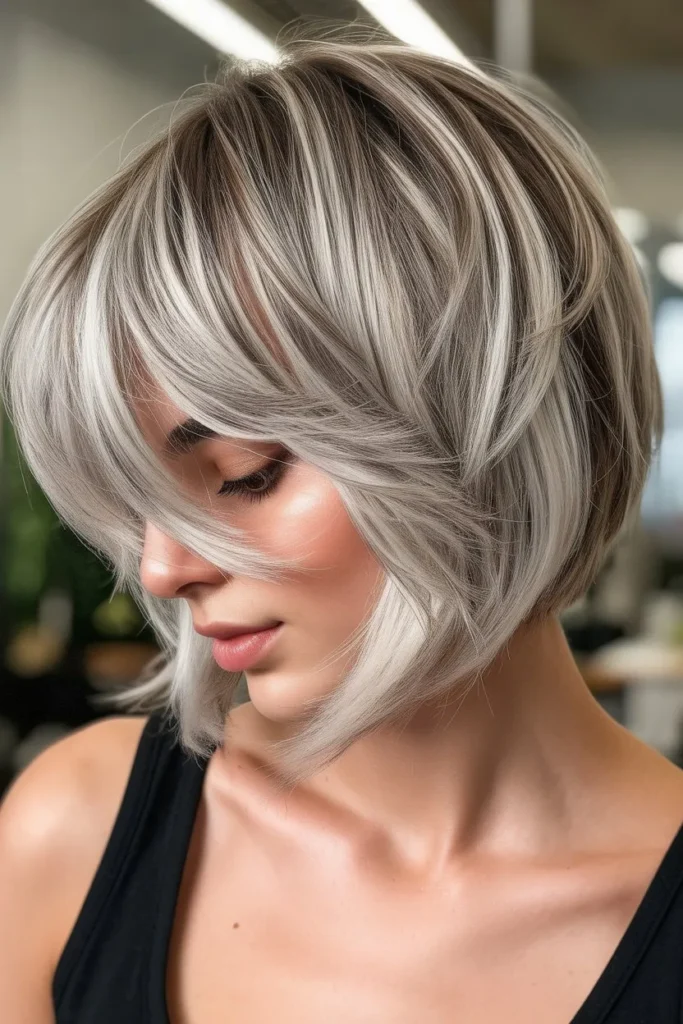Silver Highlights on Layered Bob