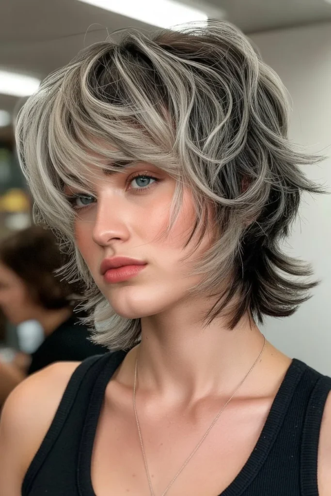 Silver Highlights on Modern Shag Haircut