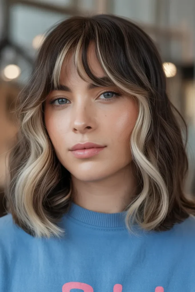 Skunk Hair with Soft Curtain Bangs