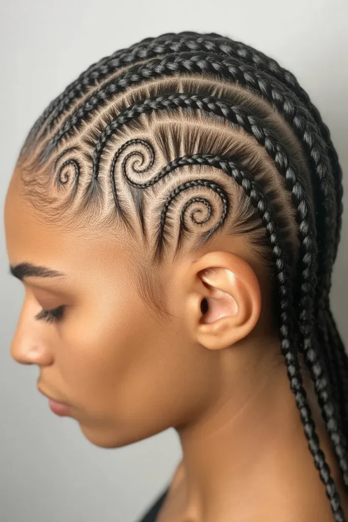 Small Swirl Cornrows With Neat Finish