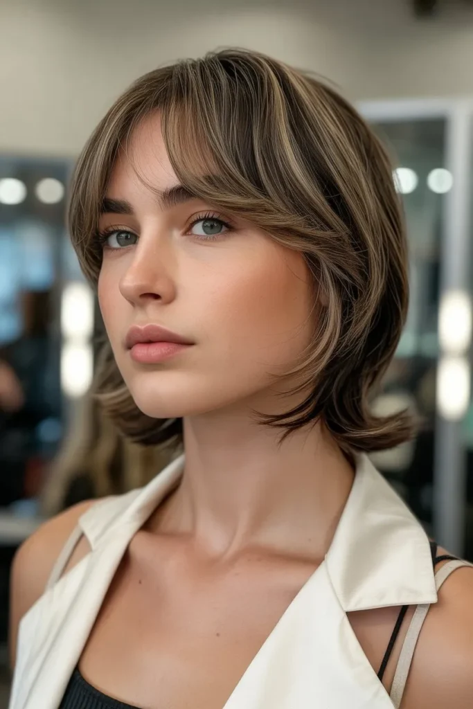 Soft Mullet with Side Swept Bangs