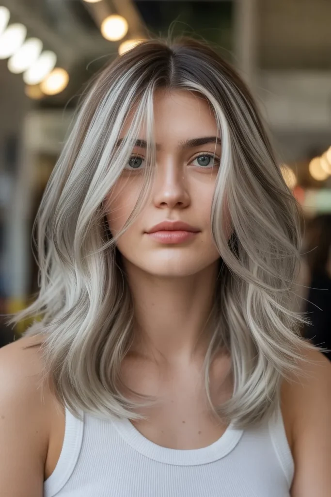 Soft Silver Highlights for Shoulder Length Hair