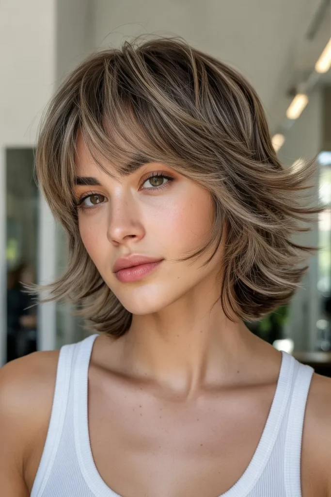 Soft Textured Shaggy Wolf Cut With Bangs