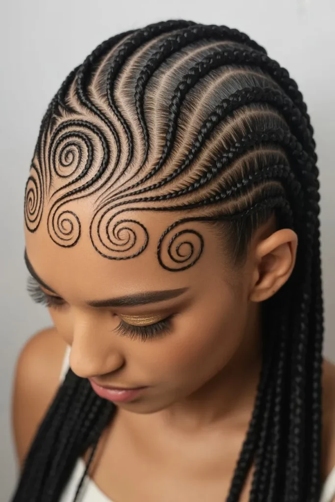 Statement Swirl Cornrows for Special Occasions