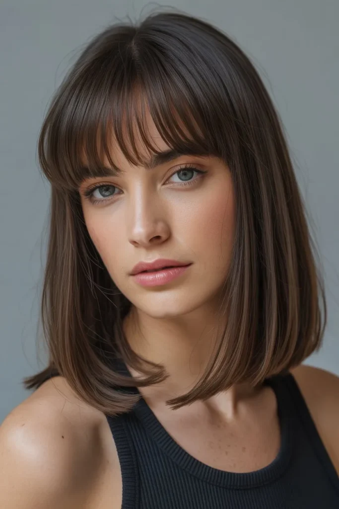 Straight Shoulder Length Hair With Blunt Bangs