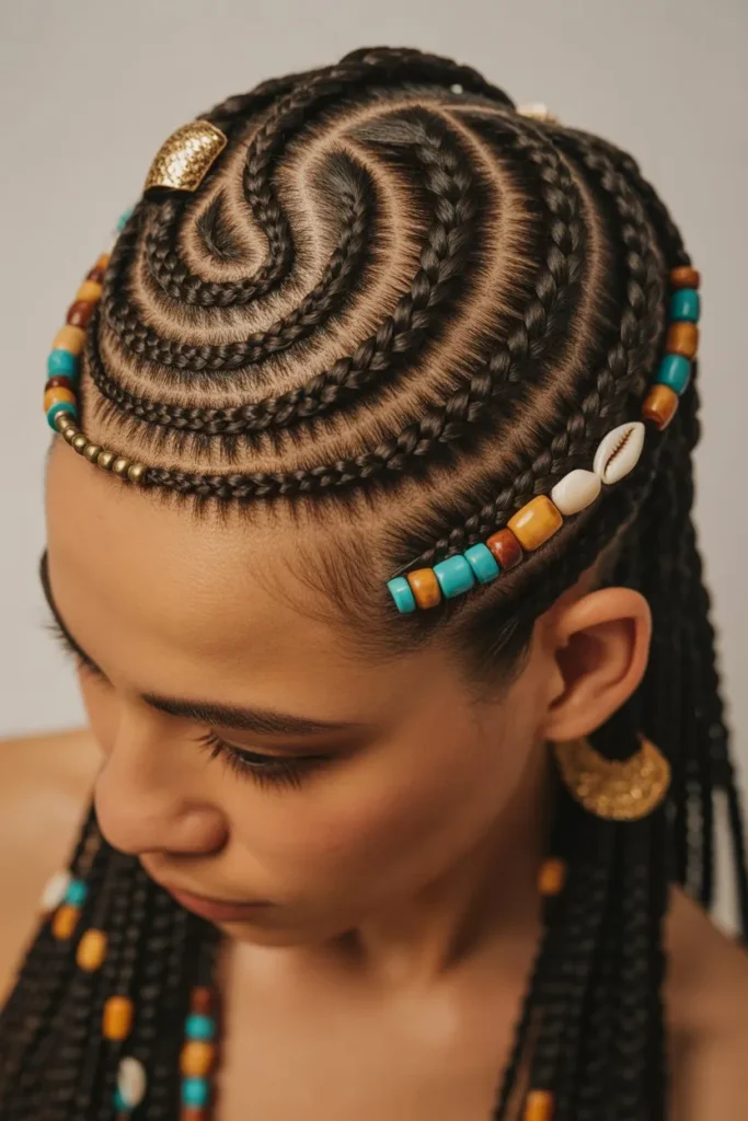 Swirl Cornrows With Beads and Accessories