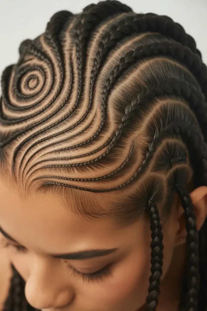 Swirl Cornrows With Criss Cross Detail